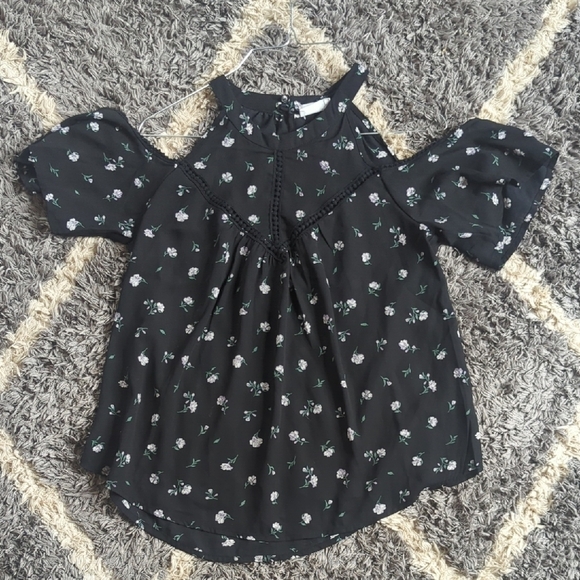 Sienna Sky Tops - Sienna Sky Black Ditsy Floral Cold Shoulder Halter Neck Blouse Size XS